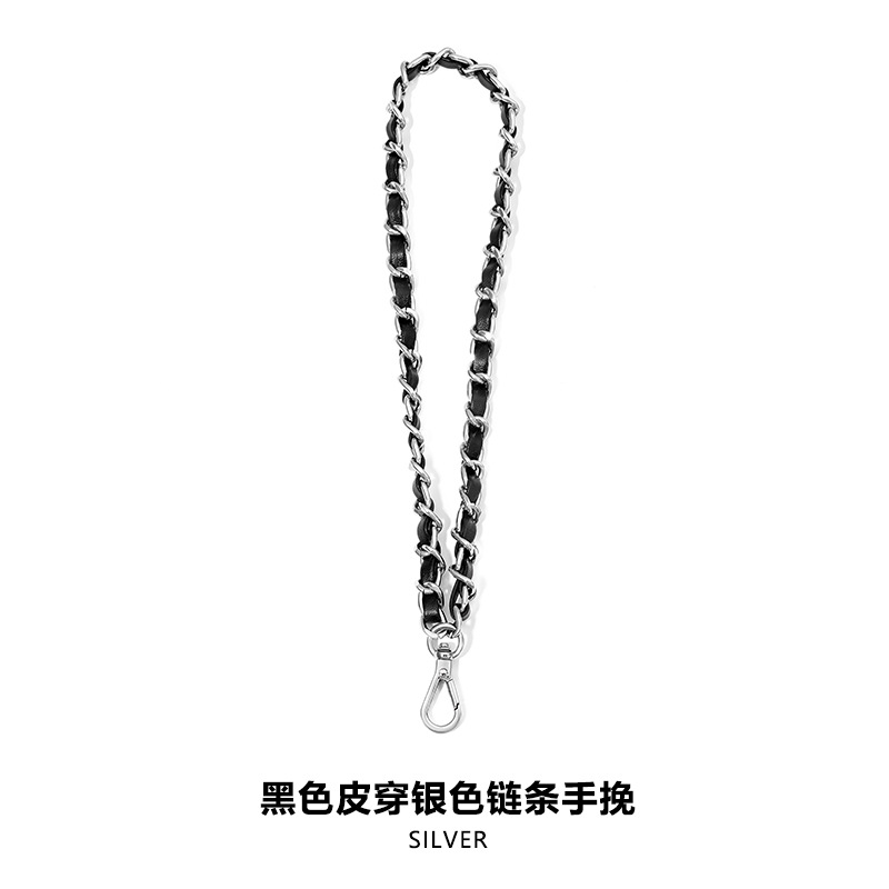 실버 체인 핸들이 있는 SP-167 블랙 가죽 24CM