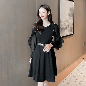 2021 spring new Korean high end temperament dress high waist slim commuter slim celebrity little black dress