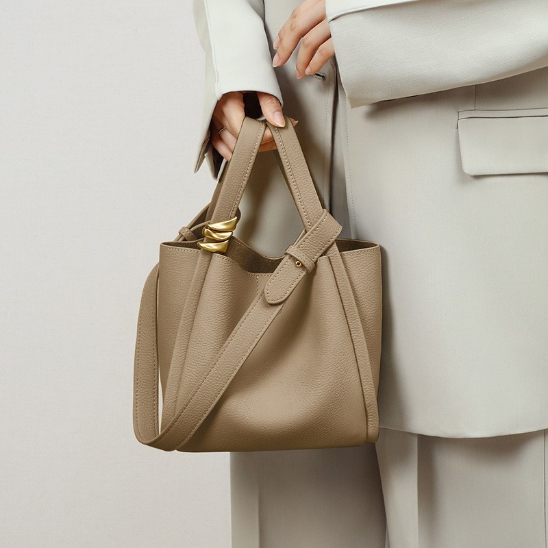 Women’s Bags this year's popular new style versatile bucket bag, niche designer genuine leather hand held vegetable basket_voghion.com