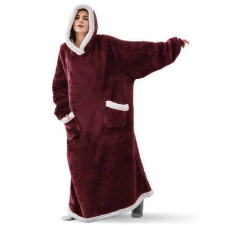 Пуловер из флиса, утолщенная и длинная пижама, теплое ТВ-одеяло, уличная морозостойкая пижама, пара носят толстовка, теплая флисовая толстовка