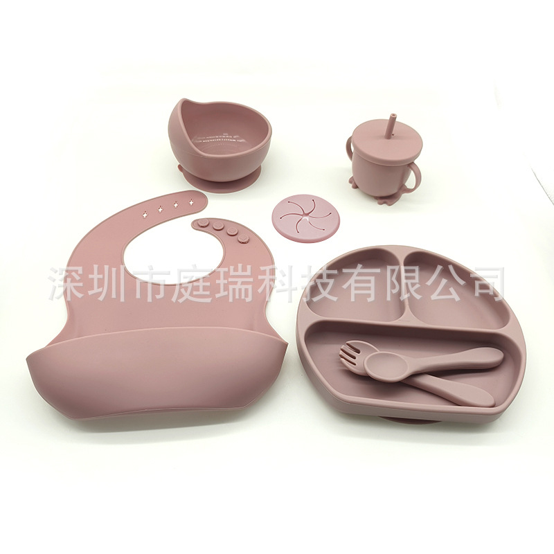 Complemento alimenticio transfronterizo para niños, plato de silicona, plato de suplemento alimenticio para bebés, plato de comida sonriente de seis piezas, vajilla para alimentación maternoinfantil al por mayor