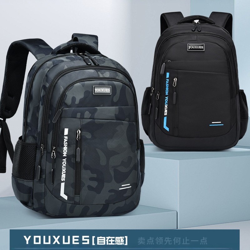 Cross-Border Camouflage Blue Junior High School Student Backpack Large Capacity Water-Repellent Outdoor Backpack Decompression Spine Protection Student School Bag