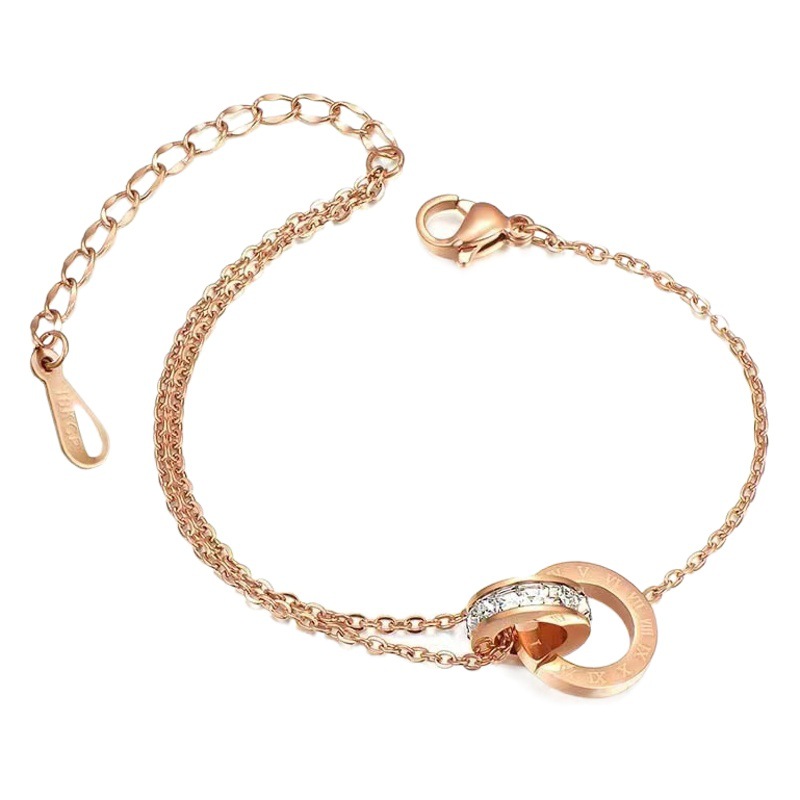 Double-ring Stitching Roman Font Titanium Steel Bracelet Women's All-match Non-fading Gold Bracelet Niche Design Light Luxury Accessories