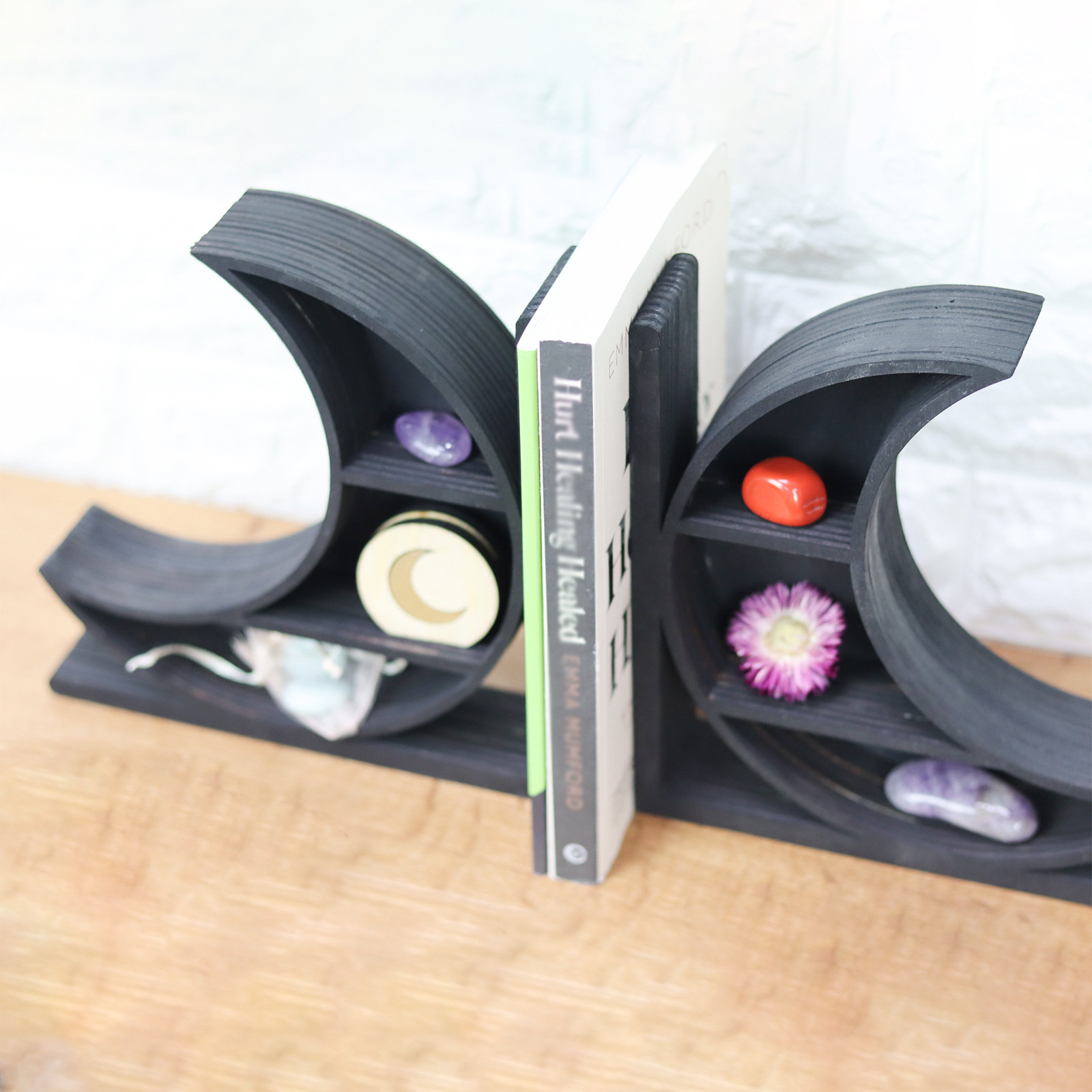 Black Sun and Moon Book Stand Crystal Display