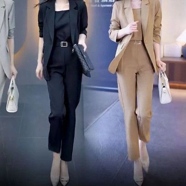 修身时尚西装职业简约通勤纯色常规款小西装名媛九分其它方领笙陇