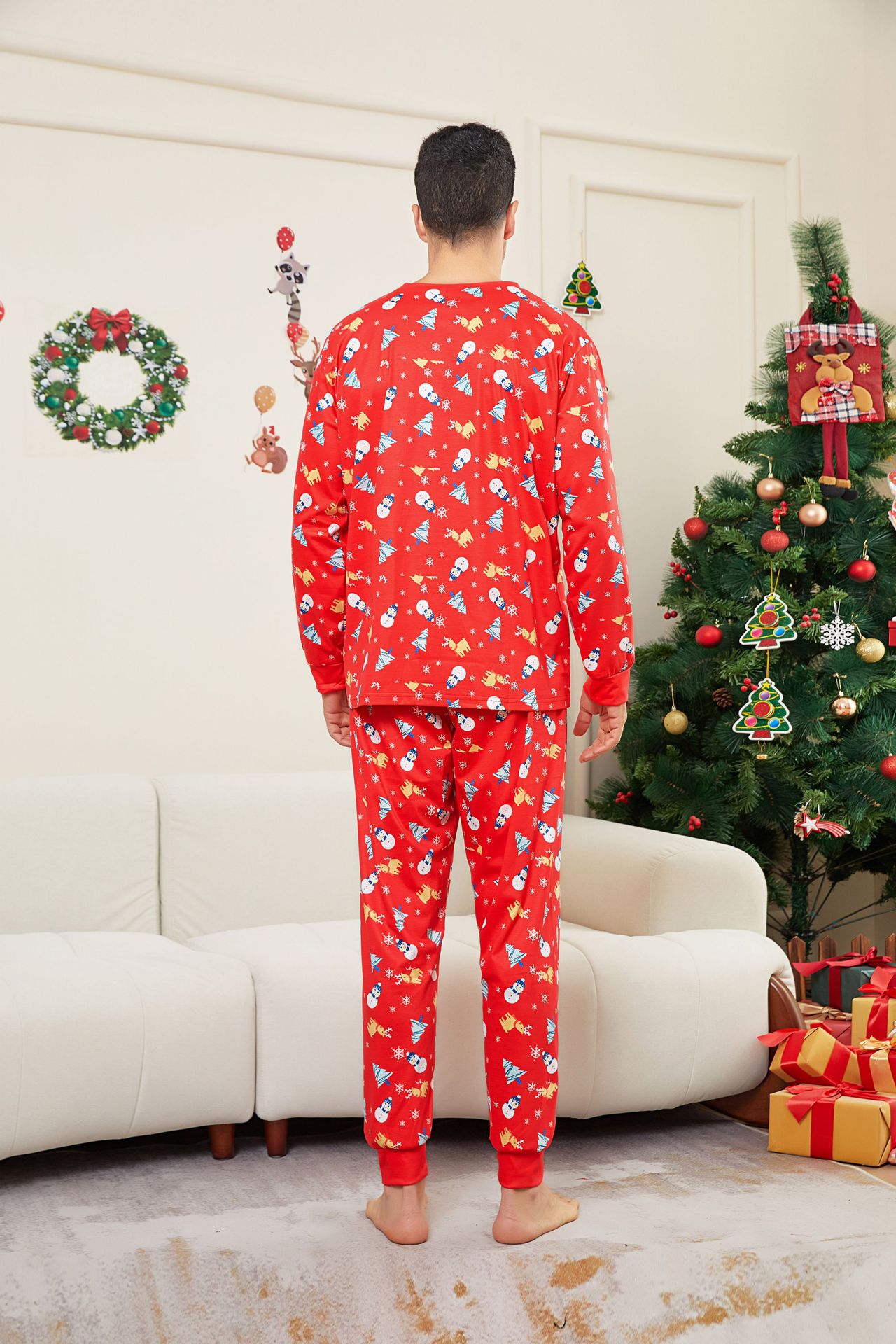 Christmas Snowman Snowflake Fawn Christmas family dress printed homestays pajamas_voghion.com