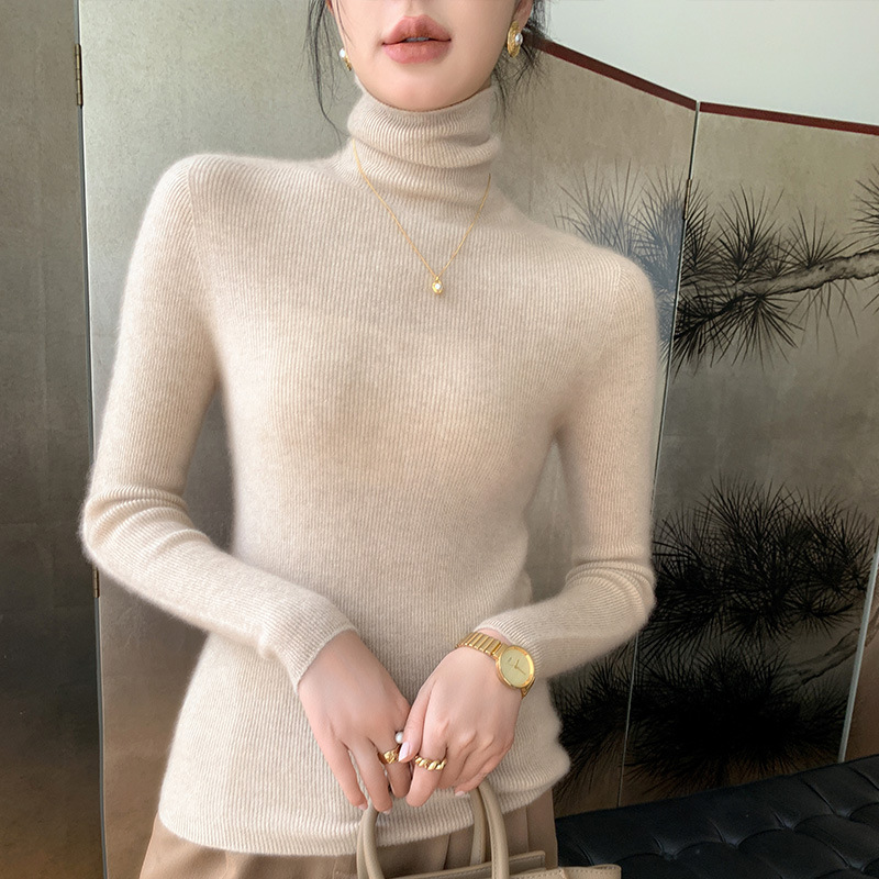 First-Line Garment Seamless Wool Base-Layer Shirt Women's Tight-Fit Pile Collar Sweater Slim-Fit High Collar Sweater Inner Top