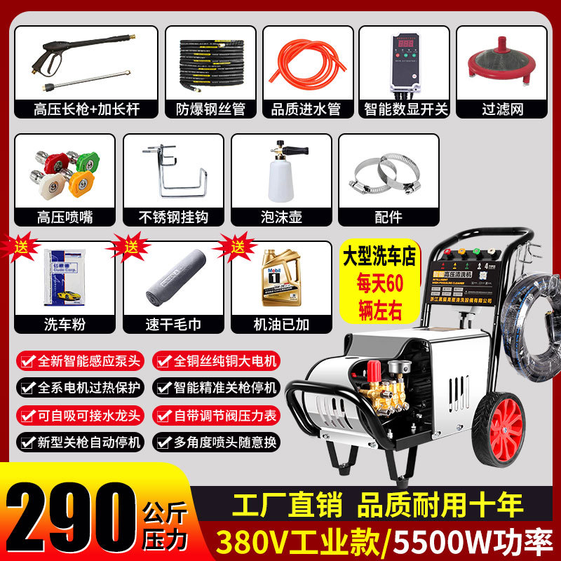 Negro gato industrial comercial ultra-alta presión lavadora de coches domésticos de alta potencia Granja tienda de lavado de coches automática 220V