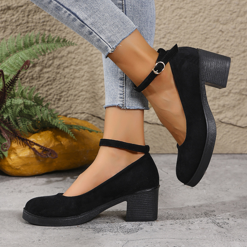 Best-selling women's high-heeled shoes on cross-border Amazon independent sites, all-season styles, large sizes, round toe, mixed batch, in stock for dropshipping