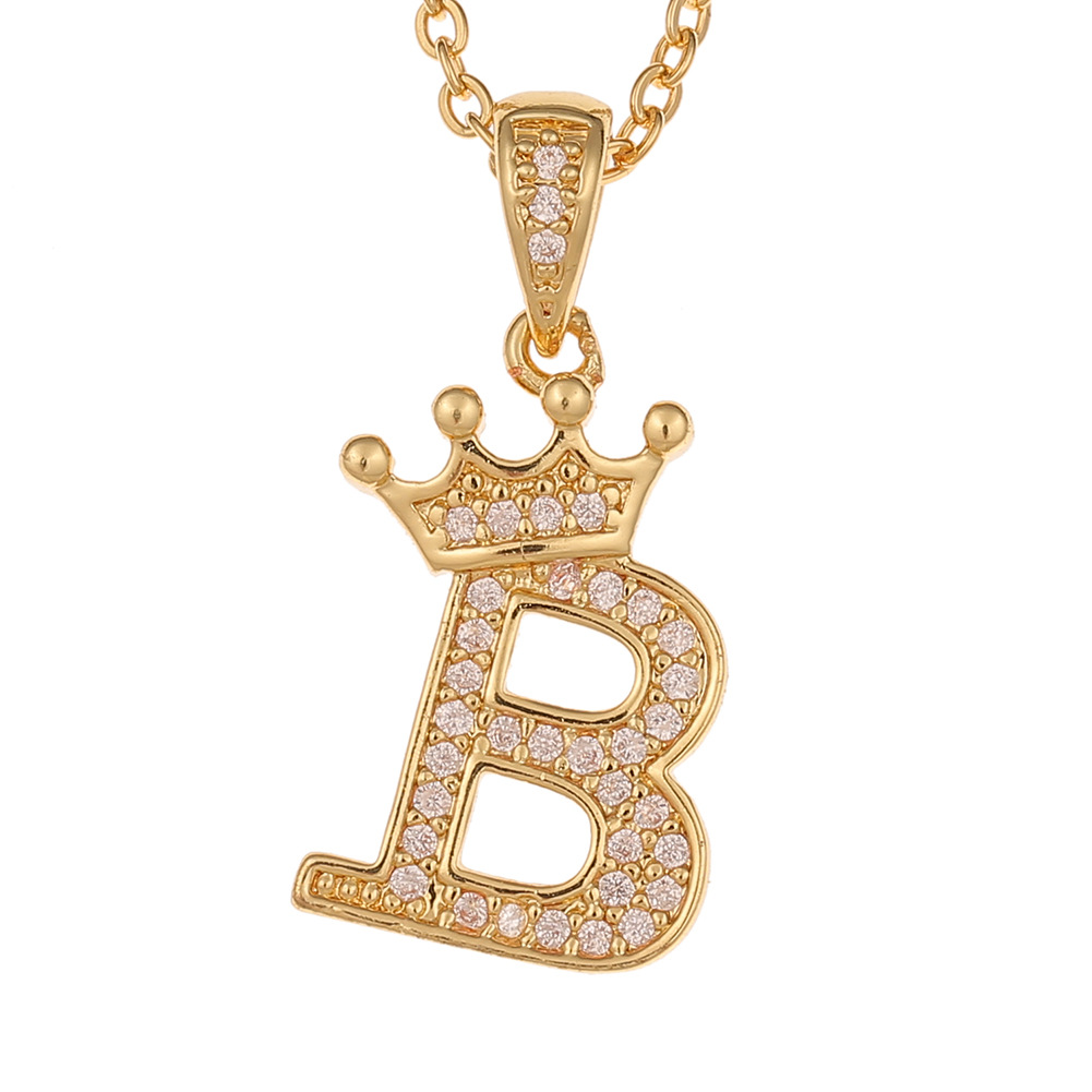 Wholesale Jewelry Crown 26 English Letter Pendant Copper Necklace Nihaojewelry display picture 30