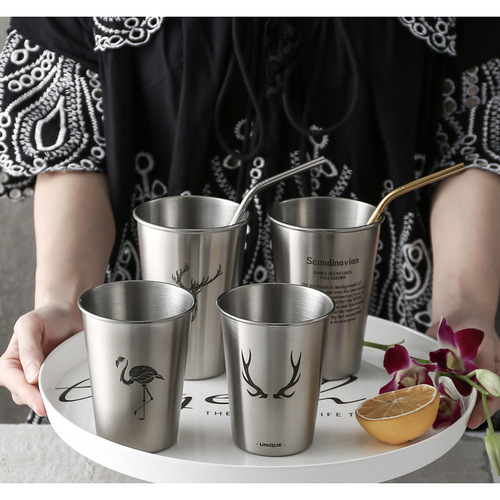 Printable LOGO Beer Cup Stainless Steel Water Cup Glass Cup Summer Cold Drink Cup Straw Cup Wholesale