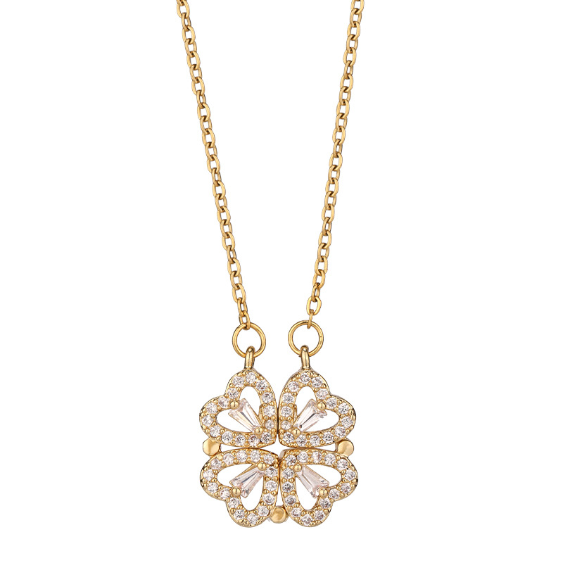 Variedad de trébol de cuatro hojas collar de acero de titanio una cadena de clavícula de amor multi-desgaste abierto y cerrado sin desvanecimiento de lujo ligero nicho sentido del diseño