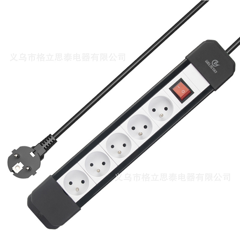 多孔位带开关法式插板1.5米接线板大功率插线板排插法国插座