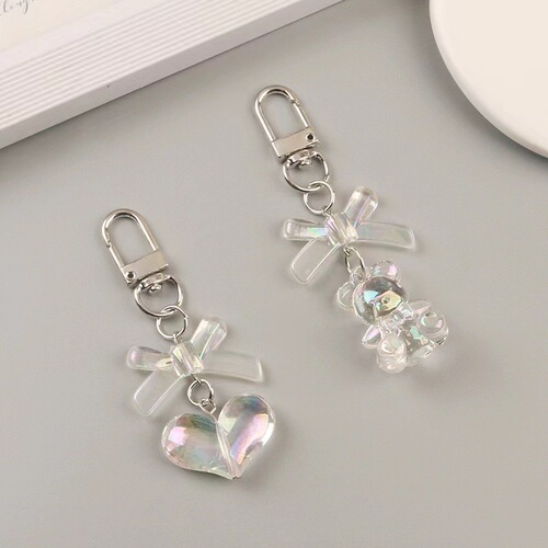 Handmade Heart Bear Keychain Car Ornament Creative Cartoon 3D Figure Accessory Headphone Case Packaging Decor