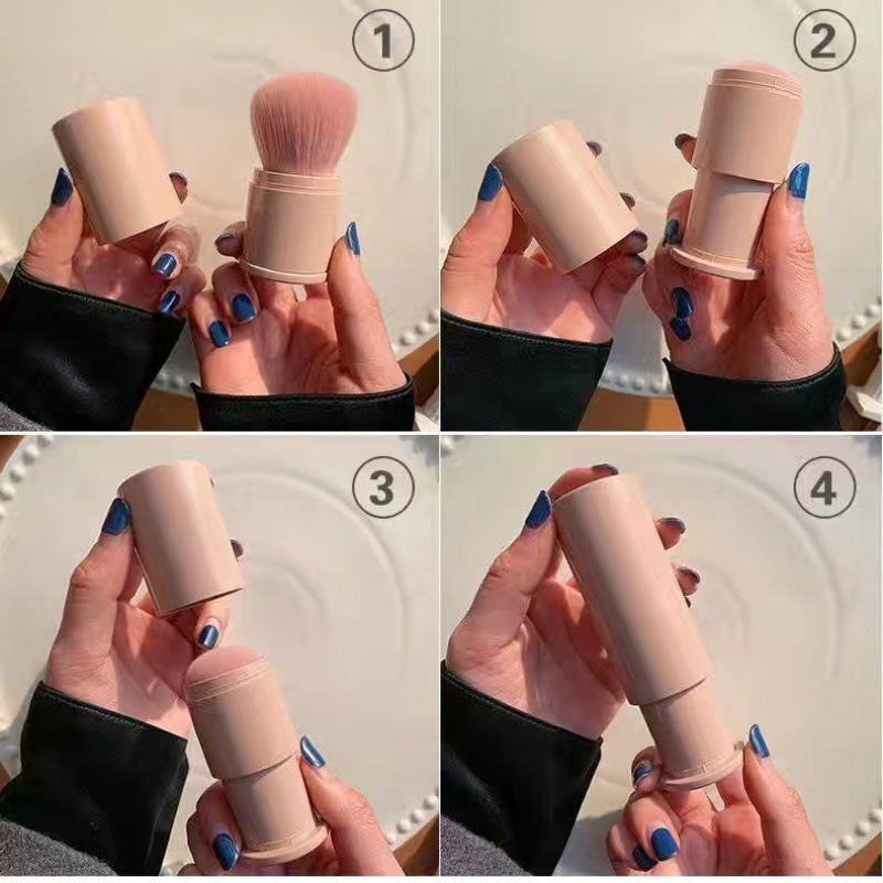 Cepillo de maquillaje retráctil único, polvo de maquillaje fijo esponjoso, pincel de blush, cepillo de maquillaje portátil con cubierta, herramienta de maquillaje