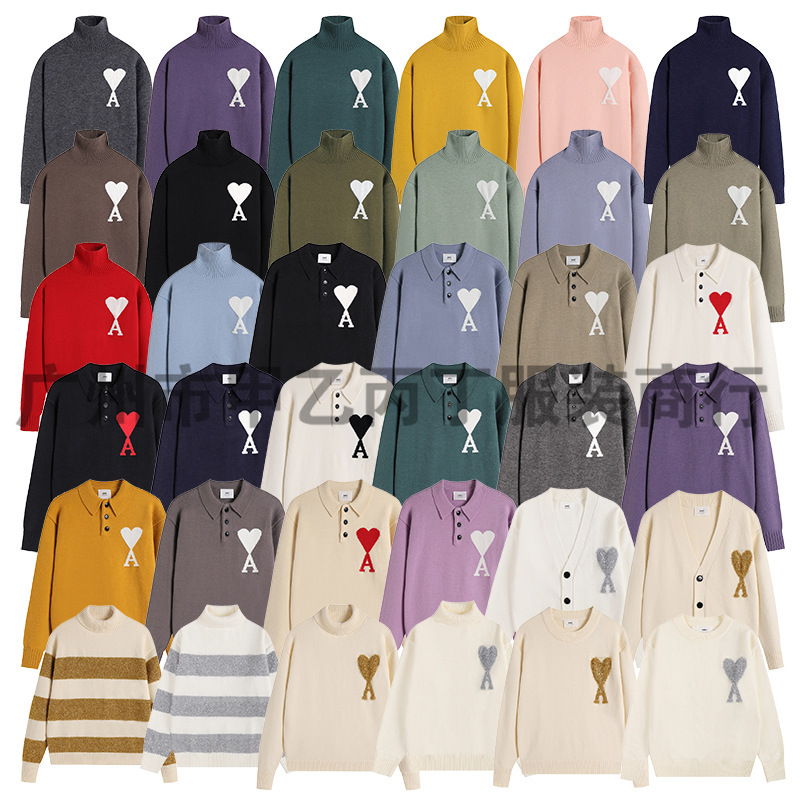 Trendy Brand Heart-Shaped Pullover Loose Patterned Knit Ami Sweater Couple Outfit Top Jacket High-End Collection