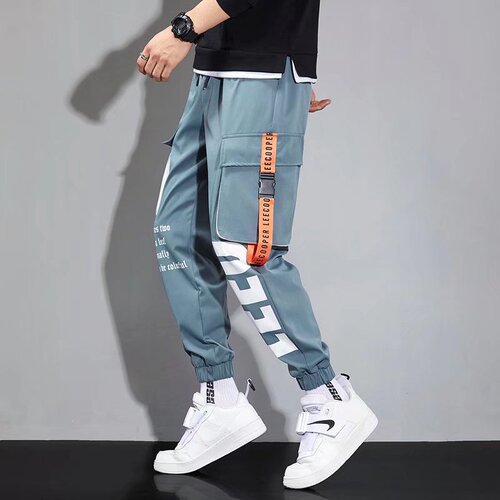 Trendy brand functional overalls men's summer thin trendy letter printed multi-pocket leggings hip-hop casual pants