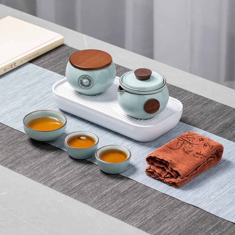 Портативный Ru Kiln Quick Cup Travel Tea с горшком с тремя чашками открытый кемпинг керамический чайник с логотипом для рекламы подарков