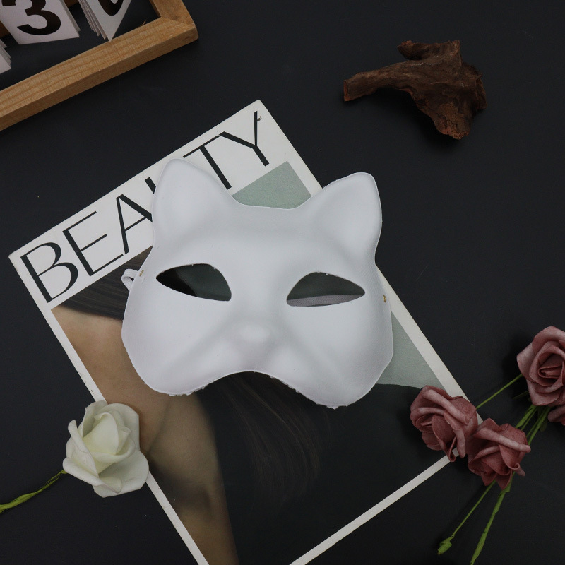 Amazon animal media cara máscara DIY con pelusa pintada a mano cara de gato de pulpa máscara de zorro máscara de fiesta máscara de vestir
