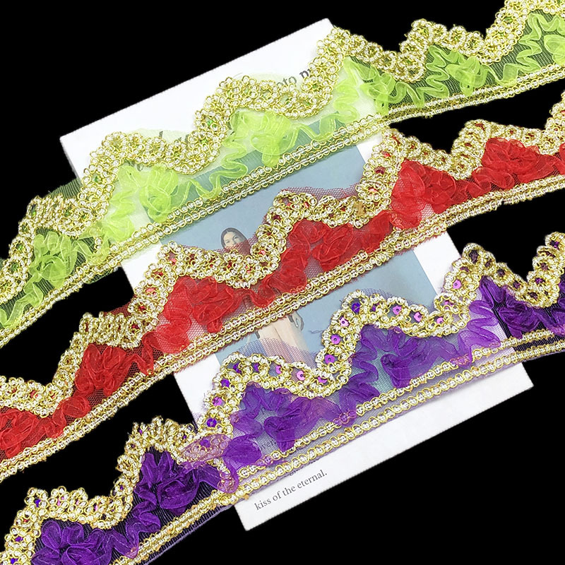 现货批发三角金线蕾丝花边亮片婚纱配饰DIY窗帘服装辅料装饰lace