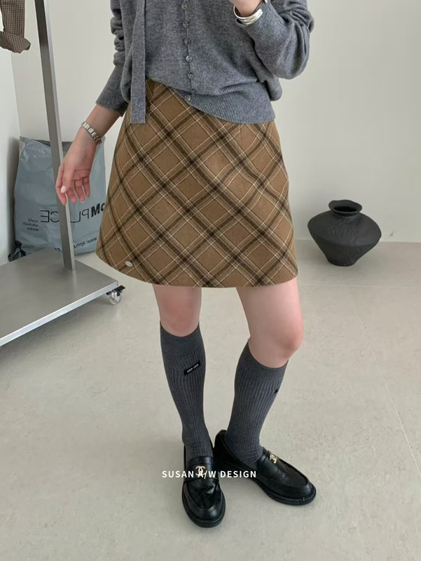 苏珊 韩系复古格纹半身裙女2025秋季新款百搭减龄气质短裙DS266|undefined