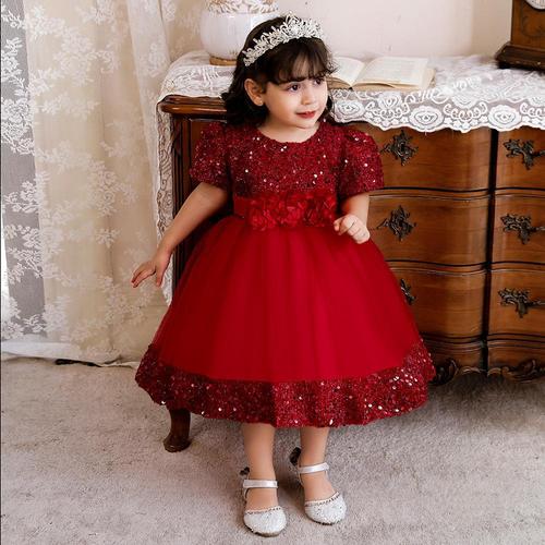 Amazon flower child dress little girl wedding dress glittering flower chiffon dress first birthday girl baby princess dress