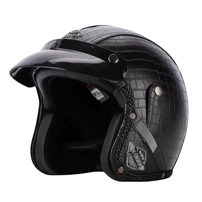 Motosiklet dəbilqələri – Cruise Motorcycle Helmet for Men - m-crocodile-pattern-black-free-hat-brim-face-towel