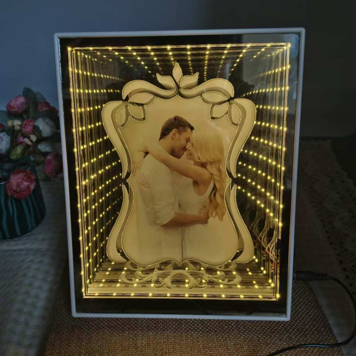 Marco de fotos de iluminación 3D de 6 pulgadas, 8 pulgadas, 10 pulgadas, espejo mágico, venta al por mayor transfronteriza, regalos festivos, registro conmemorativo, marco creativo