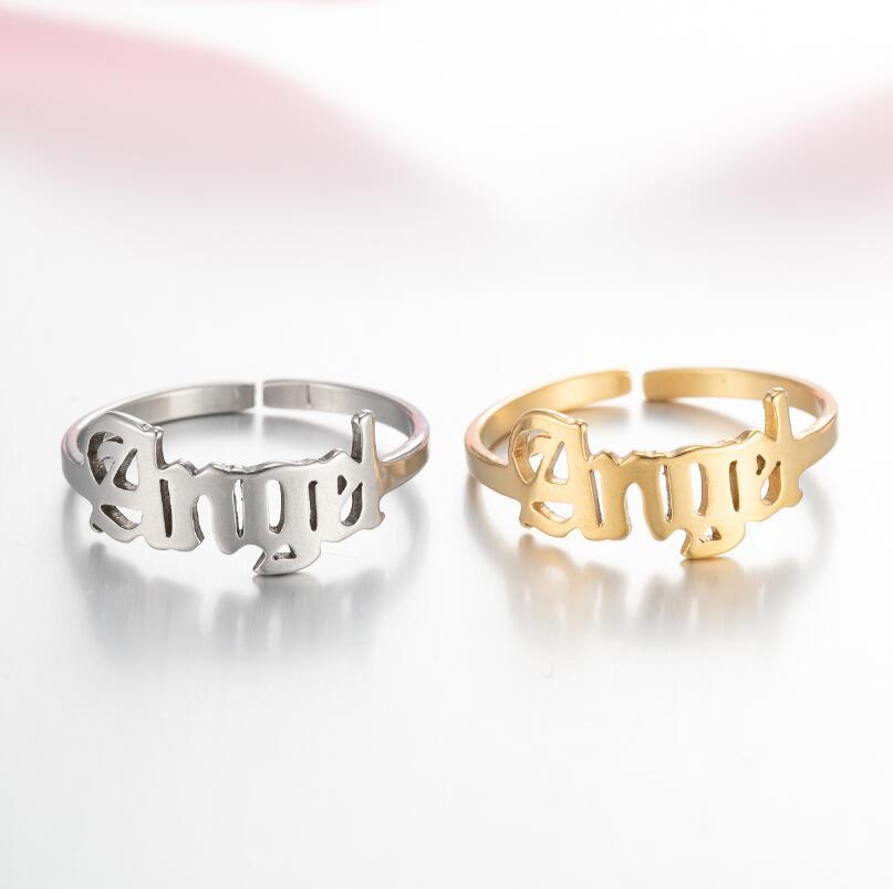 14g Weight PVD Coated Gold Plating Process 18K Gold, Real Gold Plated Plating Material PVD Coated 18K Gold Real Gold Plated Letter 201 Stainless Steel Fashion Waterproof Non Tarnish Rings