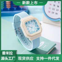 番米拉手表女学生小众可爱多巴胺学院风高颜值方形果冻硅胶表0640