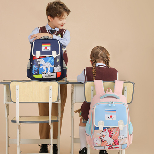 New primary school student schoolbag male dinosaur PU leather large capacity lightweight burden-reducing spine protection children's backpack for grades 1-6