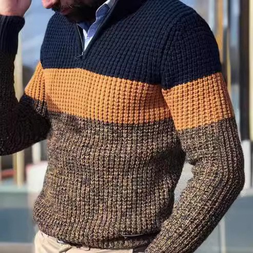 Herrenbekleidung Strickpullover Locker sitzend Langarm Herbst und Winter Reißverschlusskragen Große Größe_voghion.com