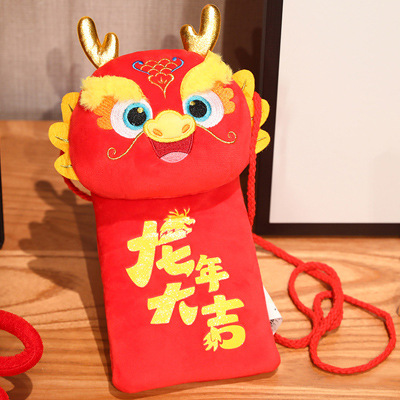 Moda nacional dragón año mascota monedero juguete de La felpa los niños dibujos animados grifo crossbody bolsa muñeca Puerta Abierta regalo rojo