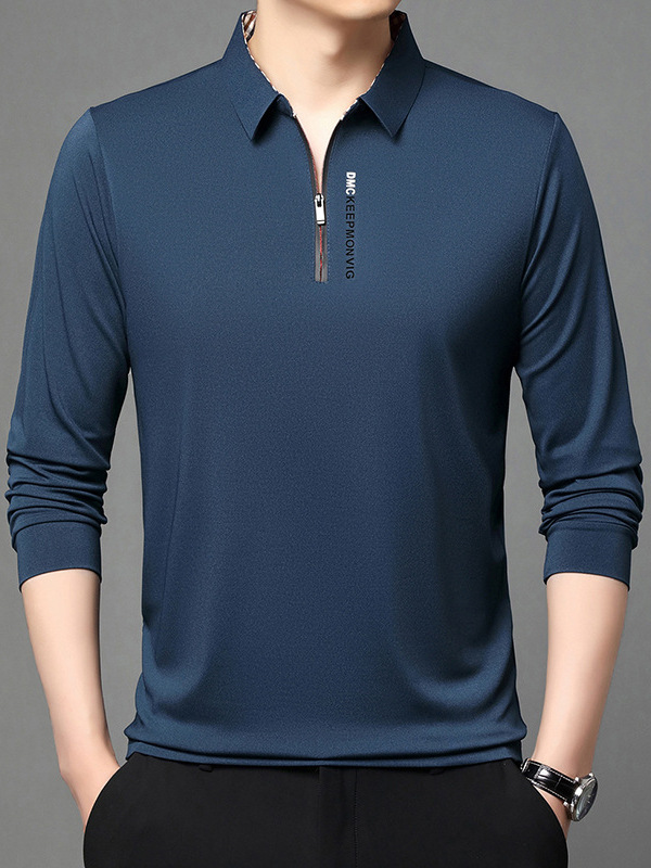 Cross-Border Autum New Zipper Long-Sleeved Polo Shirt Middle-Aged