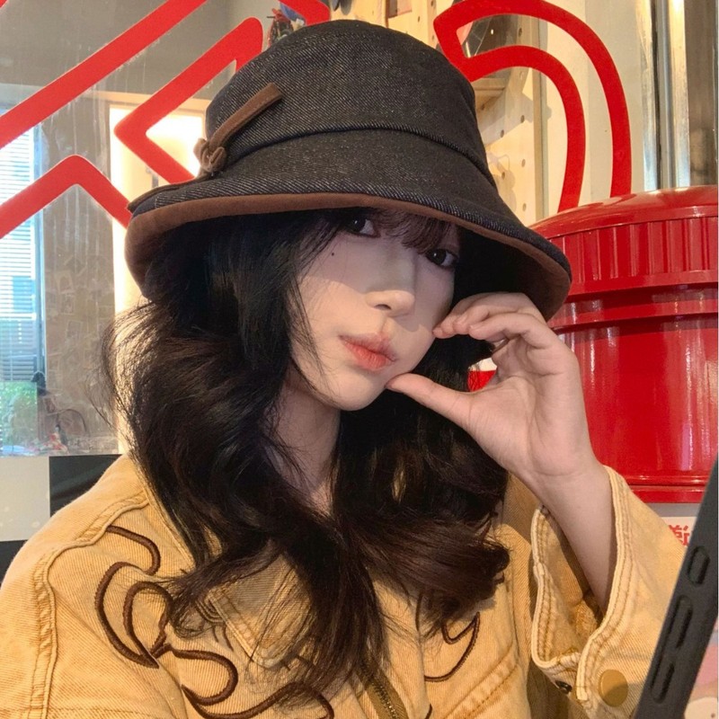 复古气质蝴蝶结盆帽韩系时髦百搭牛仔渔夫帽子女2025年新款遮阳帽|undefined