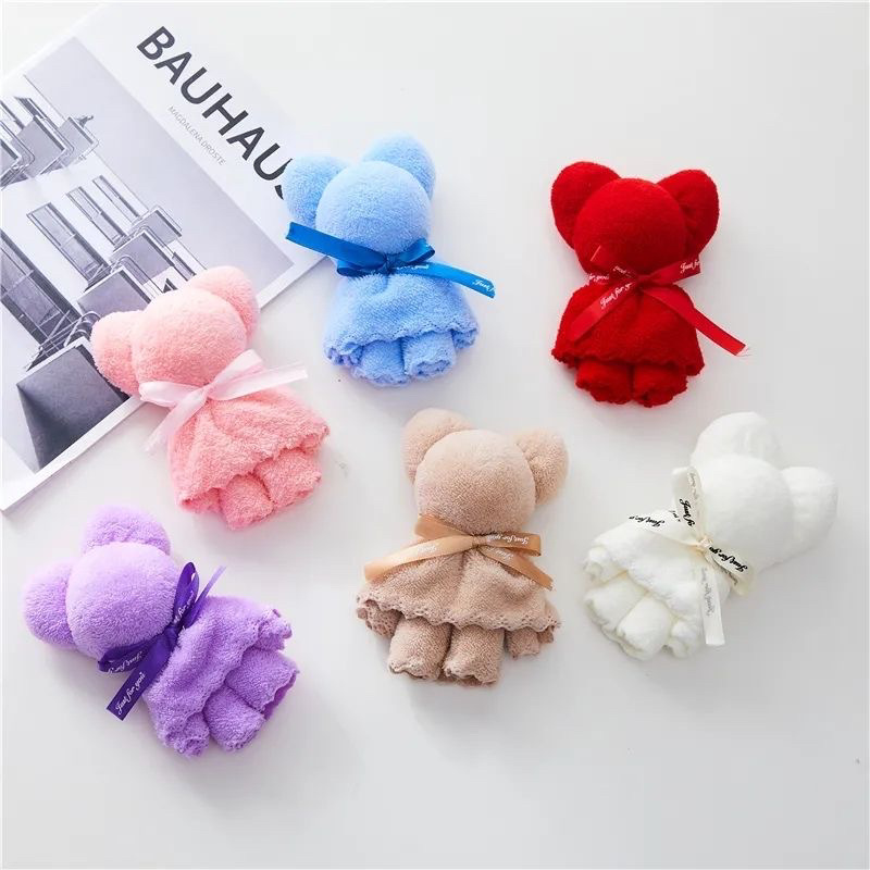 30*30小熊毛巾珊瑚绒方巾伴手礼小礼品开业活动生日结婚回礼礼物