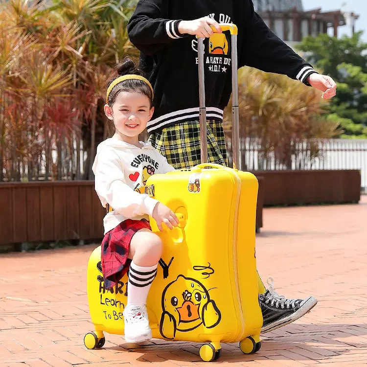 Yellow duck can mount luggage case children's luggage password riding aluminum frame luggage B.Duck boarding box genuine