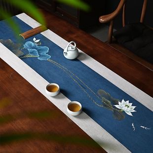 Suede Chinese-style Hand-painted Tea Mat Waterproof Non-slip Dry-bubble High-grade Tea Table Mat Chinese-style Antique Tea Ceremony Table Cloth Mat