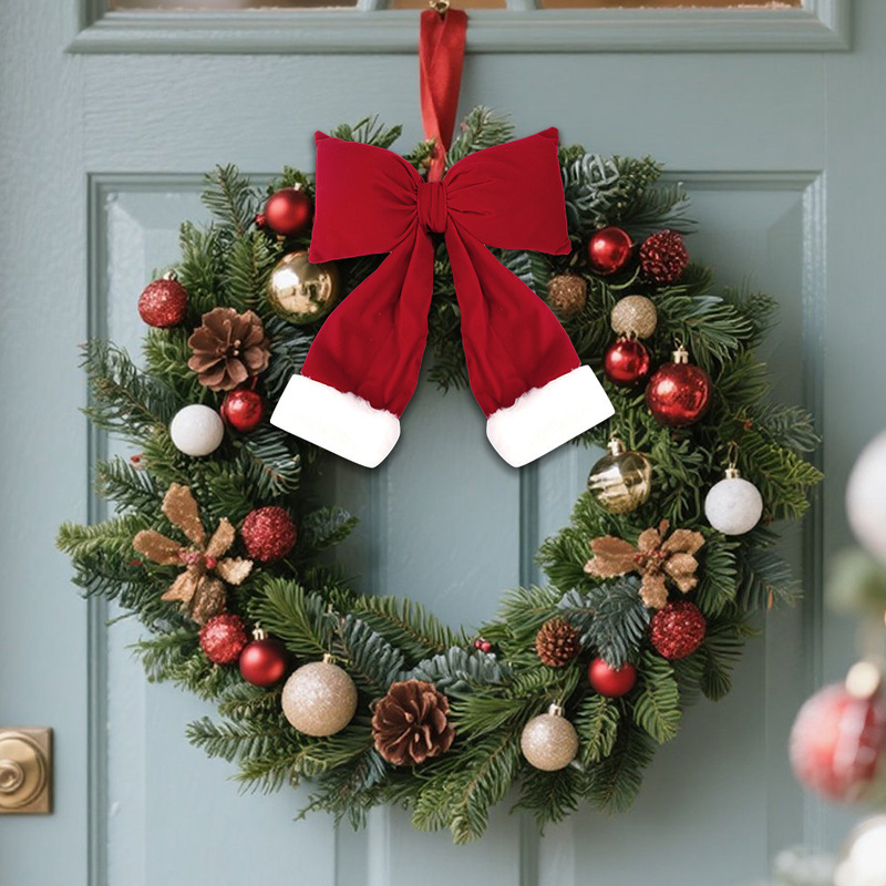 クリスマスレッドベルベットリボンクリスマスツリーガーランド装飾リボンアクセサリー吊り下げ綿充填立体リボン|undefined