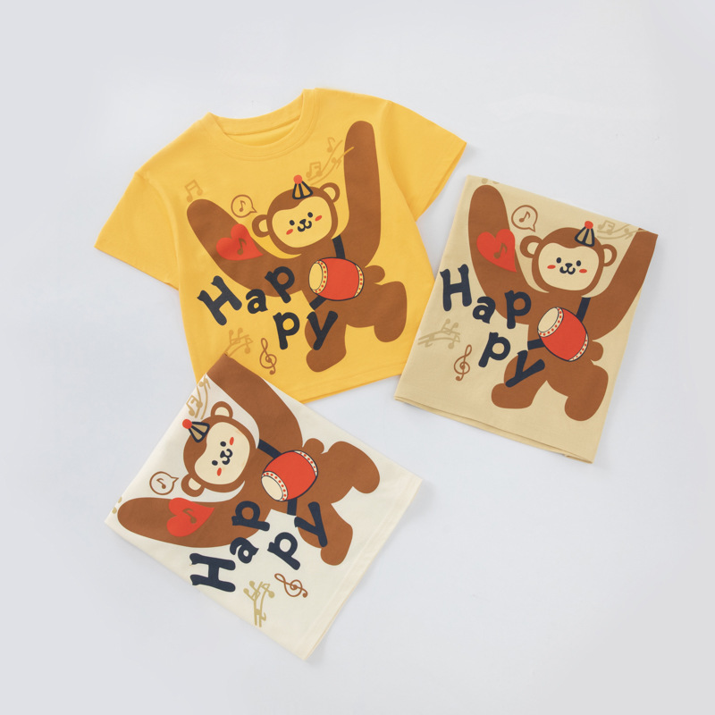 Camiseta de manga corta para niños betop 2025 verano ropa para niños transfronterizos versión coreana de la ropa de mono de dibujos animados para niños