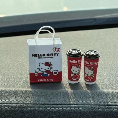 Popular cute mini KT milk tea car decoration, desktop miniature mini milk tea car ornament, new car gift (Car ornaments) - red-kt-milk-tea-2-cups-per-bag-free-traceless-adhesive
