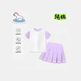抖音天猫质量  210克精梳纯棉撞色百褶两件套小女孩裙子可爱夏季