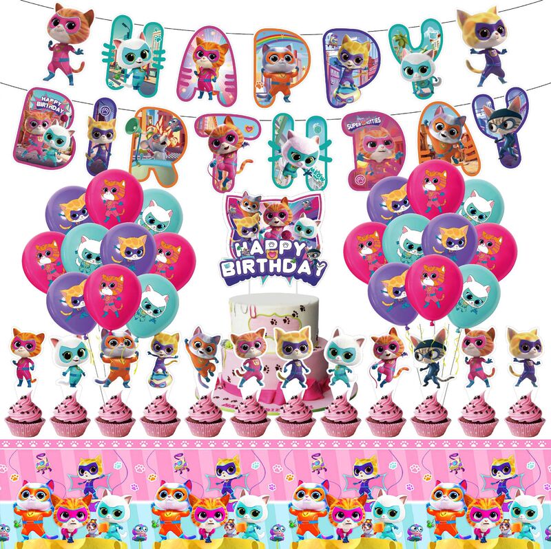 Cross-Border Super Cat Squad Birthday Party Decorations Children's Arrangement Supplies Banner Flag Balloon Set