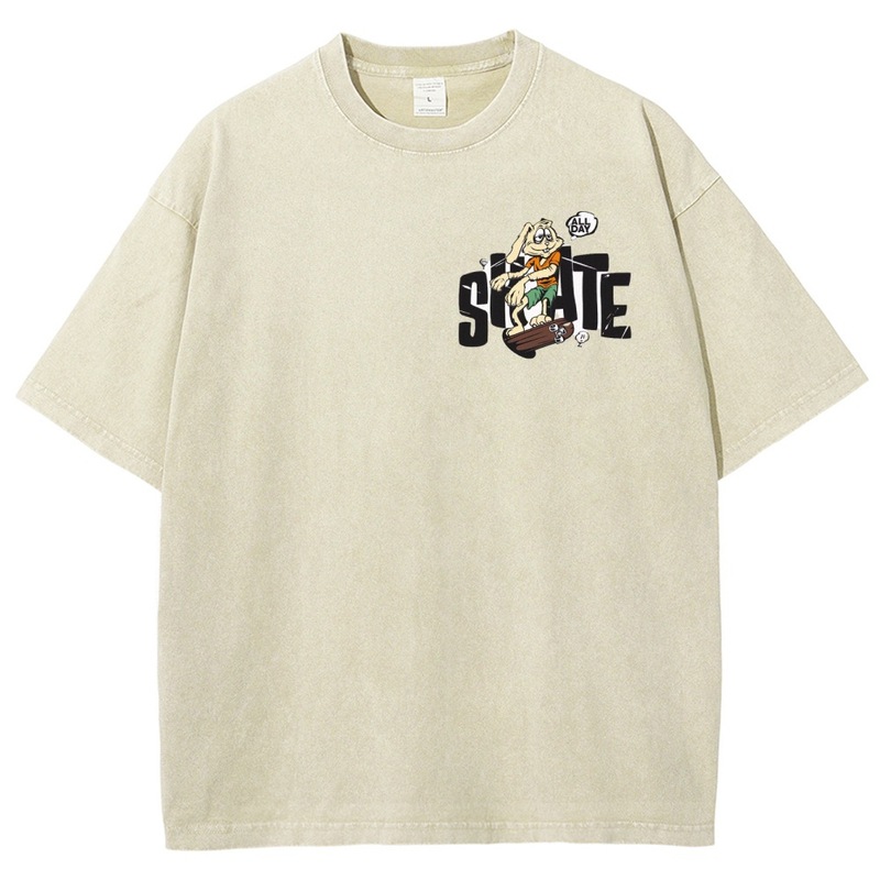 260GコットンスノーフレークコットンアメリカンTシャツレトロトレンドスタイルクロスボーダーホットスタイルルーズダメージ加工夏半袖|undefined
