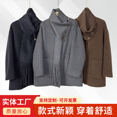 秋冬新款开衫羊毛大衣女美式复古休闲慵懒V领毛衣外套厂家批发