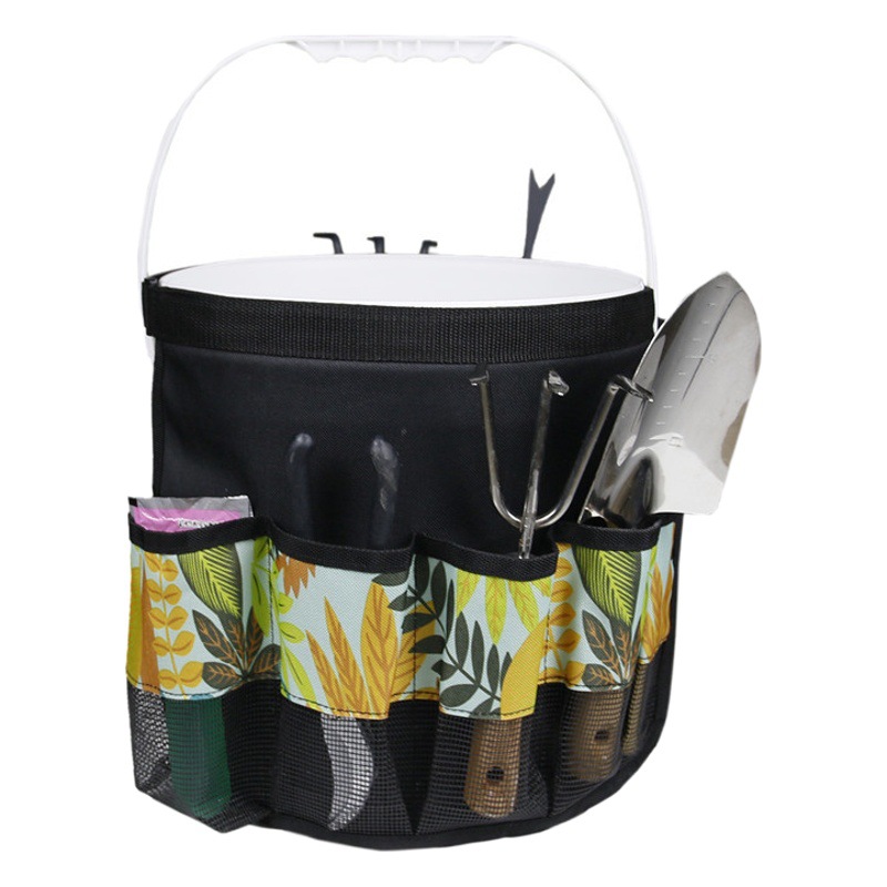 Bolsa de herramientas de jardín, cubo de jardín ajustable, tela Oxford, malla, fabricante, venta al por mayor, caja de herramientas