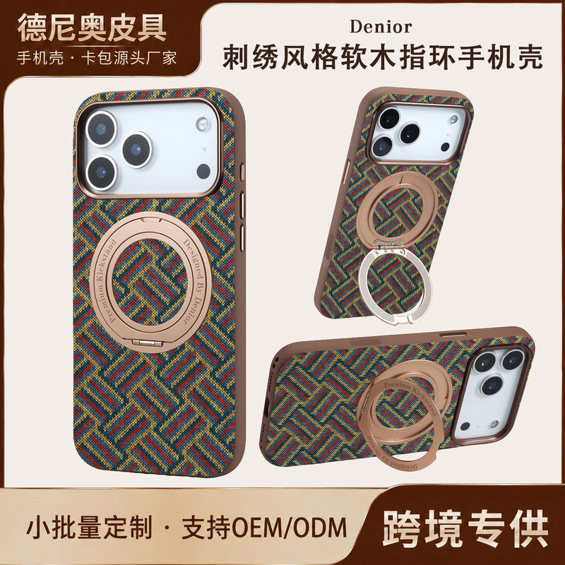 Denior Vintage Floral Cork Phone Case with Ring Stand for Apple 18ProMax/iPhone17PM Denior Vintage Floral Cork Phone Case with Ring Stand for Apple 18ProMax/iPhone17PM