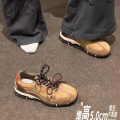 小众美式复古德训阿甘鞋女2025秋季爆款厚底内增高棕色休闲运动鞋