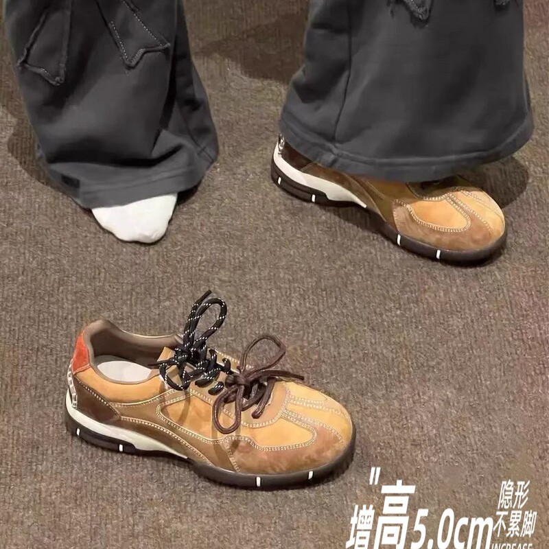小众美式复古德训阿甘鞋女2025秋季爆款厚底内增高棕色休闲运动鞋|undefined