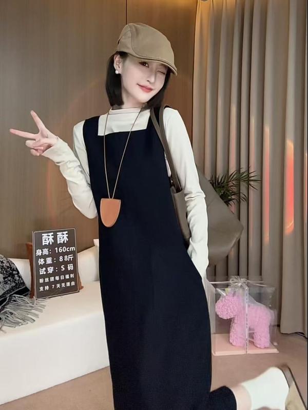 韩系chic高级感套装2025新款春秋绝美背带套装连衣裙子长裙两件套|undefined